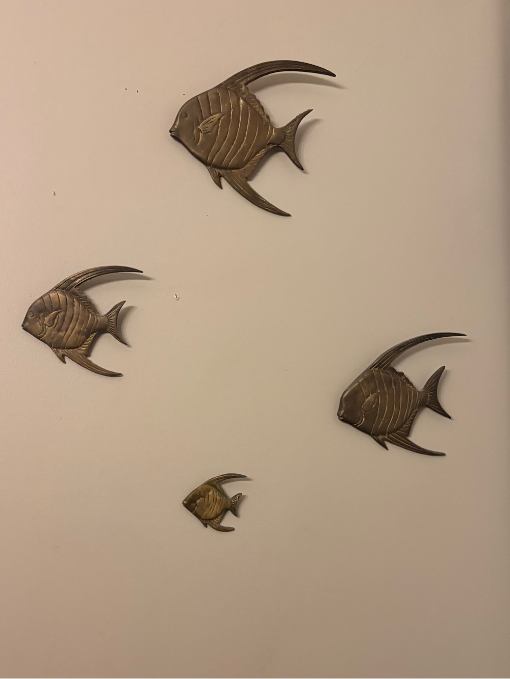 Vintage MCM Brass-Toned Angelfish Wall Decor Set - Brown Brass Fish Sculptures